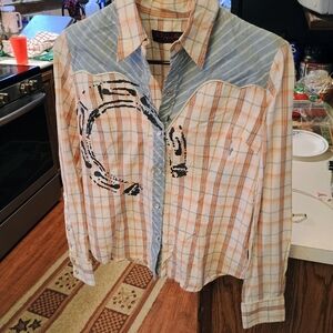 Raw 7 Blue and Orange Plaid Western Shirt